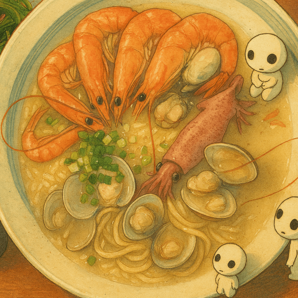 奇幻卡通場景的海鮮粥